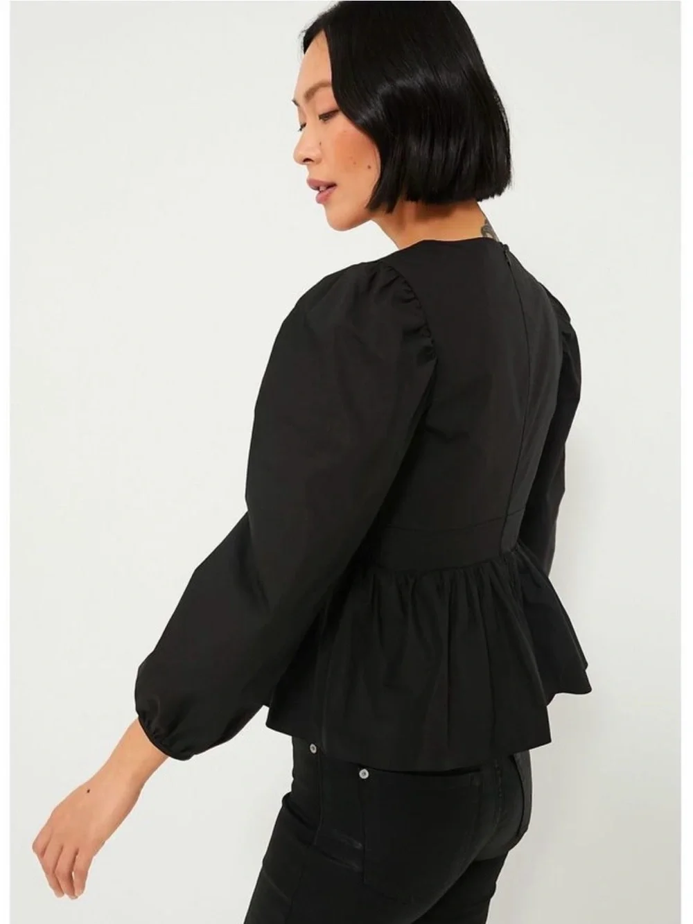 Tuckernuck Black V-Neck Peplum Blouse